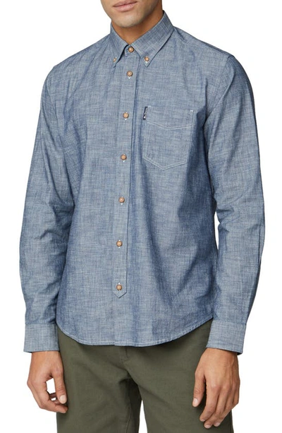 Ben Sherman Cotton Chambray Button-down Shirt In Dark Navy