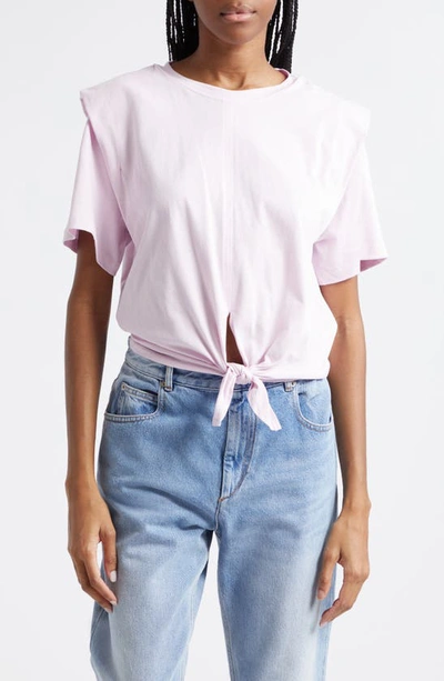 Isabel Marant Zelikia Modern Tie Front Cotton Jersey Top In Pink