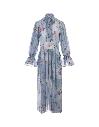 Ermanno Scervino Floral-print Pleat-detail Midi Dress In Blue