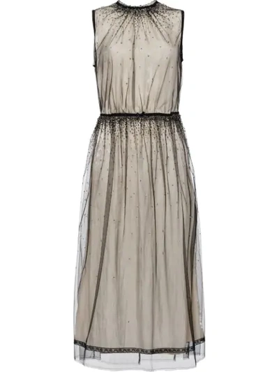 Prada Crystal-embellished Tulle Dress In Nero