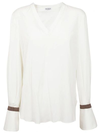 Brunello Cucinelli Beaded Cuff Blouse In Cxbianco