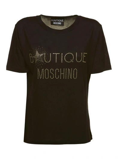 Moschino Embellished Logo T-shirt In Black