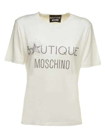 Moschino Embellished Logo T-shirt In White