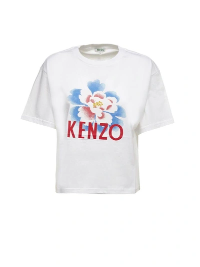 Kenzo Floral Print T-shirt In Bianco Multicolor