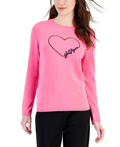 Tommy Hilfiger Plus Size Heart Outline Sweater Th Flex Pull On Jeans In Dahlia,sky Captain