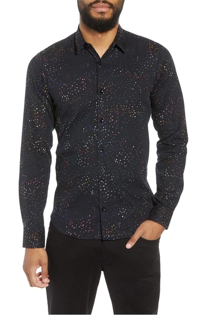 Jared Lang Dot Herringbone Sport Shirt In Black Multi Colored Dots