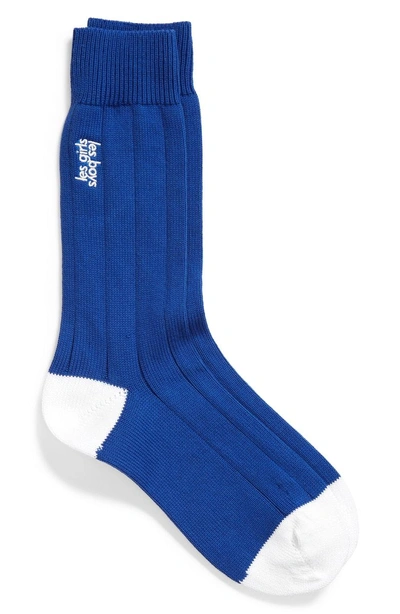 Les Girls Les Boys Contrast Heel And Toe Socks In Maple Blue/ White