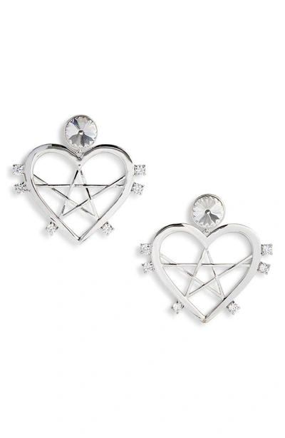 Jiwinaia Stellar Crystal Heart Earrings In Rhodium Plated Brass
