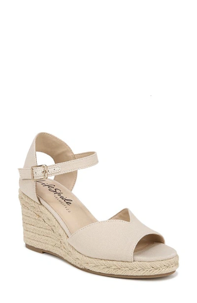 Lifestride Tess Ankle Strap Espadrille Platform Wedge Sandal In Almond Milk Fabric