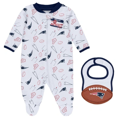 Wear By Erin Andrews Babies' Newborn & Infant  White New England Patriots Sleep & Play Full-zip Sleeper & Bib