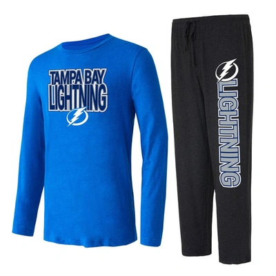 Concepts Sport Men's  Black, Blue Tampa Bay Lightning Meter Long Sleeve T-shirt And Pants Sleep Set In Black,blue