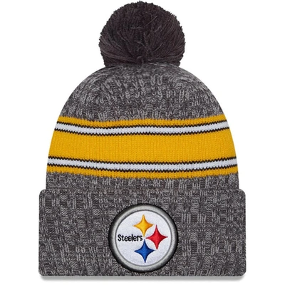 New Era Grey Pittsburgh Steelers 2023 Sideline Sport Cuffed Pom Knit Hat