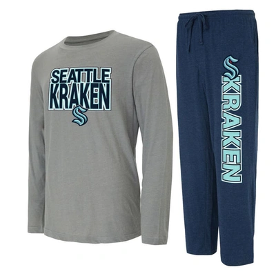 Concepts Sport Navy/gray Seattle Kraken Meter Long Sleeve T-shirt & Pants Sleep Set