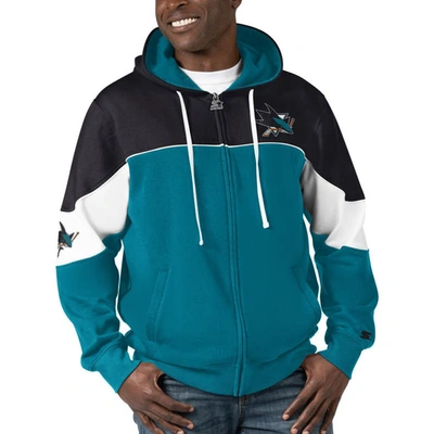 Starter Men's  Teal, Black San Jose Sharks Power Forward Full-zip Hoodie In Teal,black