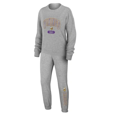 Wear By Erin Andrews Heather Gray Minnesota Vikings Knit Long Sleeve Tri-blend T-shirt & Pants Sleep