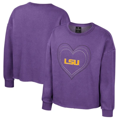 Colosseum Kids' Girls Youth  Purple Lsu Tigers Audrey Washed Fleece Pullover Crewneck Sweatshirt
