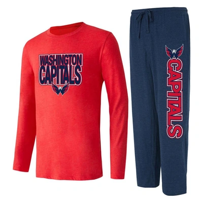 Concepts Sport Men's  Navy, Red Washington Capitals Meter Long Sleeve T-shirt And Pants Sleep Set In Navy,red