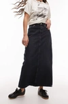 Topshop Denim Midi Skirt In Navy