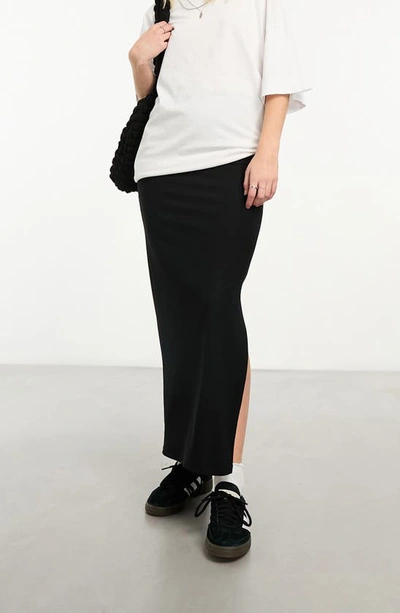 Asos Design Rib Maxi Skirt In Black