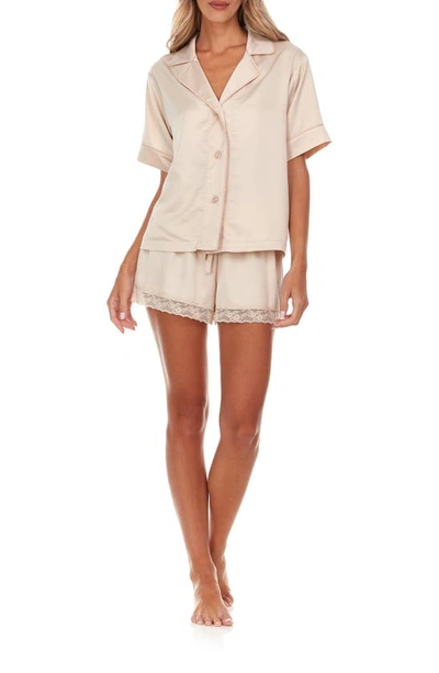 Flora Nikrooz Selena Satin Charmeuse Short Pajamas In Almond