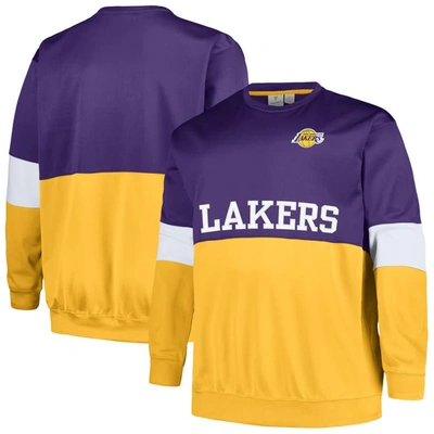 Fanatics Men's  Purple, Gold Los Angeles Lakers Big And Tall Split Pullover Sweatshirt In Purple,gold