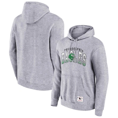 Mitchell & Ness Men's  Heather Gray Distressed Philadelphia Eagles Pocket Passer Pullover Hoodie