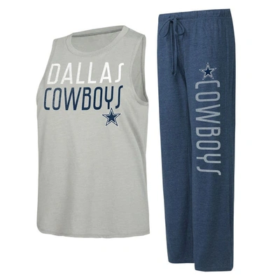 Concepts Sport Women's  Navy, Gray Distressed Dallas Cowboys Muscle Tank Top And Pants Lounge Set In Navy,gray