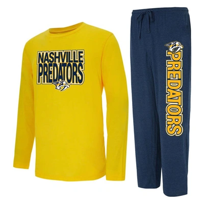 Concepts Sport Men's  Navy, Gold Nashville Predators Meter Long Sleeve T-shirt And Pants Sleep Set In Navy,gold
