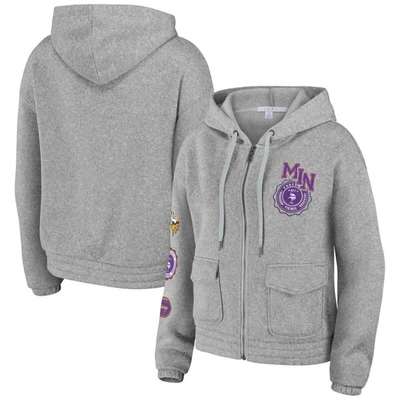 Wear By Erin Andrews Heather Gray Minnesota Vikings Full-zip Hoodie