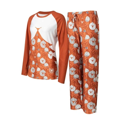 Concepts Sport Texas Orange Texas Longhorns Tinsel Ugly Jumper Long Sleeve T-shirt & Trousers Sleep Se In Burnt Orange
