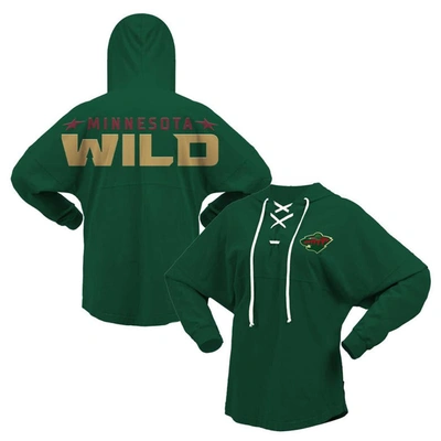 Fanatics Branded Green Minnesota Wild Jersey Lace-up V-neck Long Sleeve Hoodie T-shirt