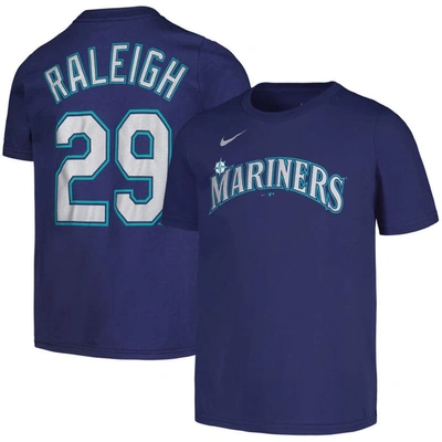 Nike Kids' Big Boys  Cal Raleigh Navy Seattle Mariners Player Name And Number T-shirt