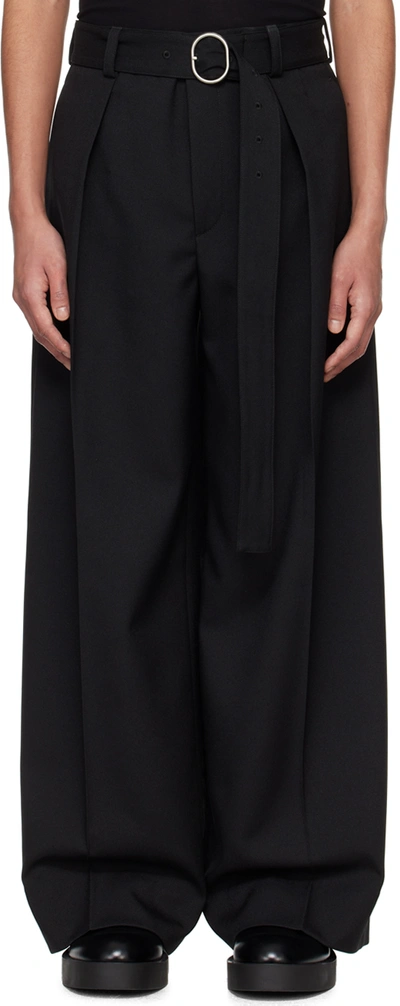 Jil Sander Belted Wide-leg Wool Trousers In Black