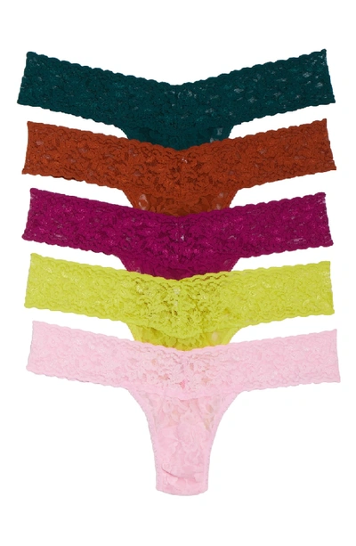 Hanky Panky Signature Original-rise Thongs, Set Of 5 In Coburg