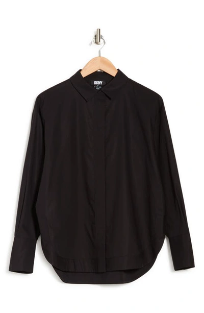 Dkny Banded Hem Button-up Shirt In Black