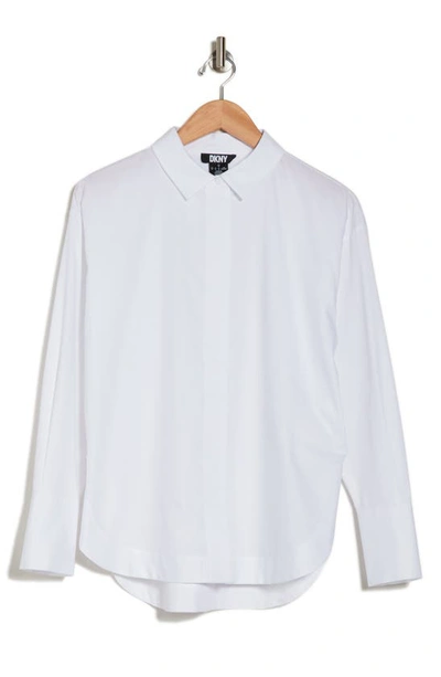 Dkny Banded Hem Button-up Shirt In Linen White
