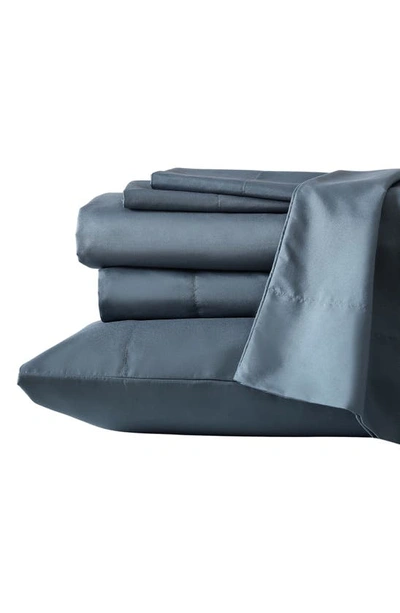 Kenneth Cole Solid Recycled Polyester Sheet Set In Denim Blue