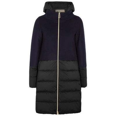 Herno Quilted Shell And Wool-blend Coat In Navy