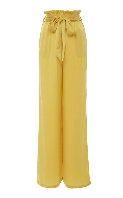Asceno Paperbag Wide-leg Silk-satin Pajama Pant In Yellow