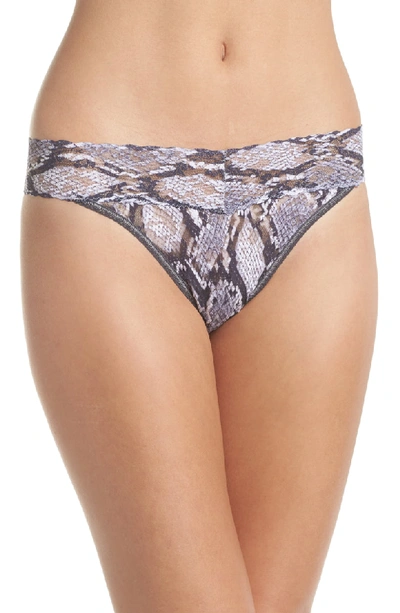 Hanky Panky Original-rise Printed Lace Thong In Grey-white