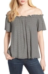 Bobeau Off The Shoulder Knit Top In Black / White Stripe