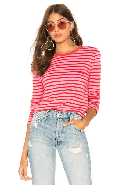 Pam & Gela Long Sleeve Pocket Tee In Red & Orchid Stipe