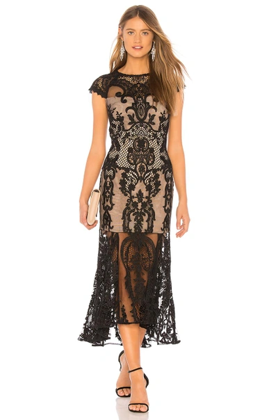 Bronx And Banco Boho Lace Cap Sleeve Gown In Black