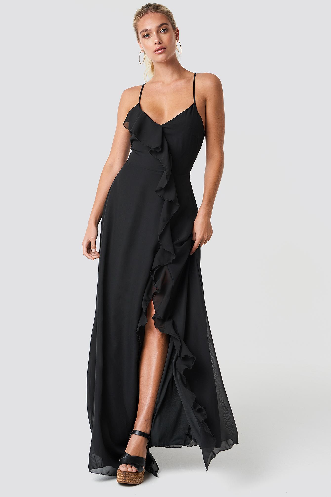 black frill maxi dress