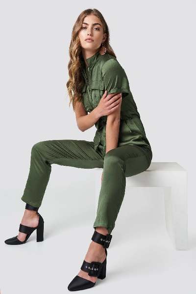 Glamorous Shortsleeve Jumpsuit Green In Khaki