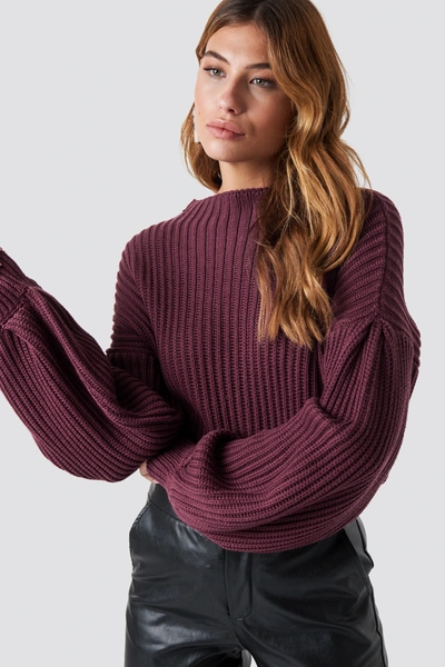 Na-kd Balloon Sleeve Knitted Sweater Test Burgundy In Red