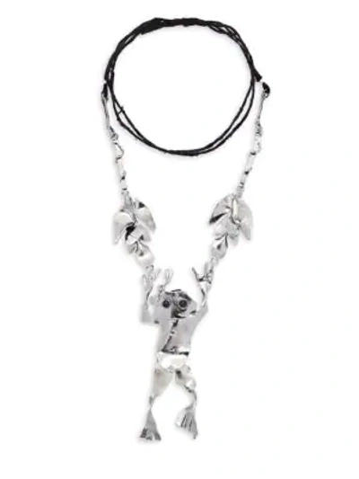 Valentino Garavani Black Onyx Frog Pendant Necklace In Silver