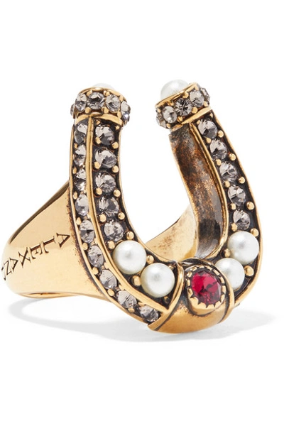 Alexander Mcqueen Gold-tone, Swarovski Crystal And Faux Pearl Ring