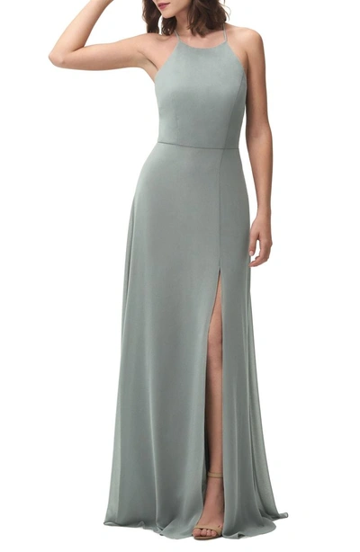 Jenny Yoo Kayla A-line Halter Gown In Morning Mist