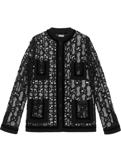 Gucci Velvet And Grosgrain-trimmed Macramé Lace Jacket In Black